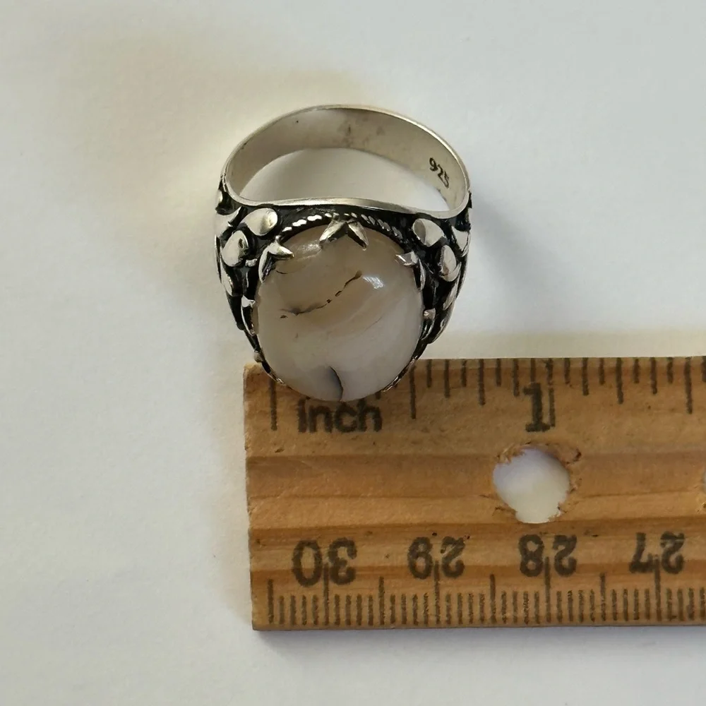 925 Silver size 10.75 white / grey stone ring